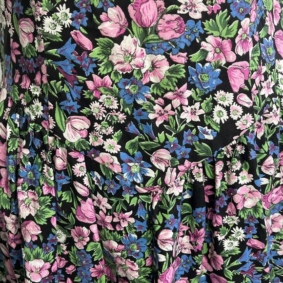 VTG 1980s Floral Maxi Dress Sweetheart Neck Black Multicolor Rayon Size 9 Medium - Picture 14 of 16